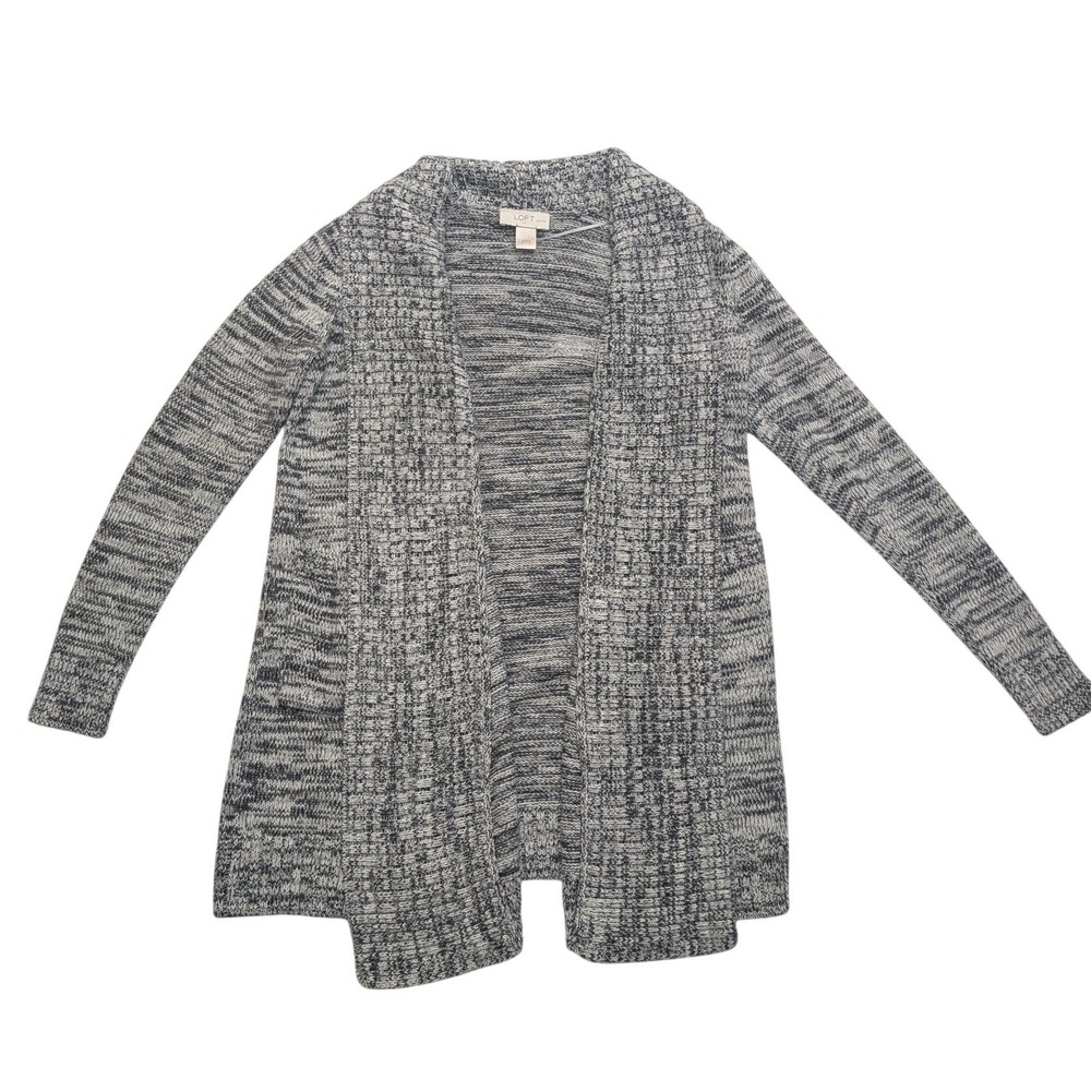 Loft Cardigan Sweater Womens XXSP Grey Spaceโ Dye Open Front Long Sleeve Knit